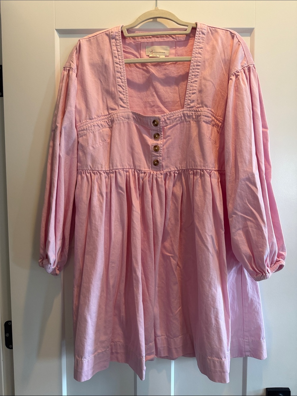 Anthropologie Pink Button-Front Midi Smock Dress